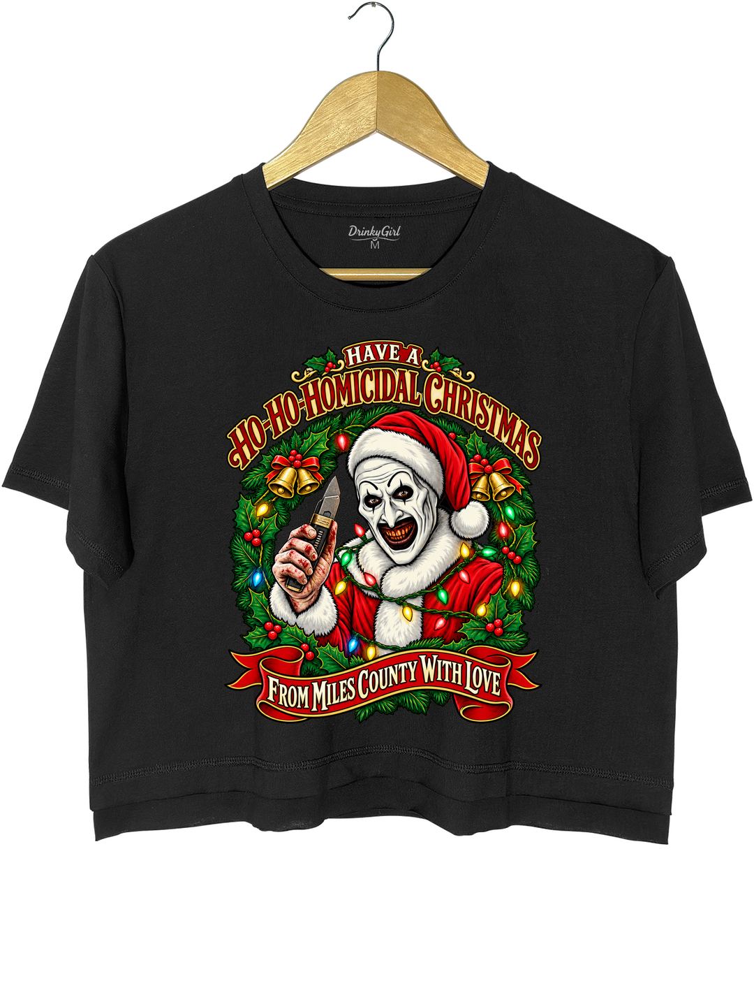 Vintage Art The Clown Christmas Terrifier4 Crop Top - Black