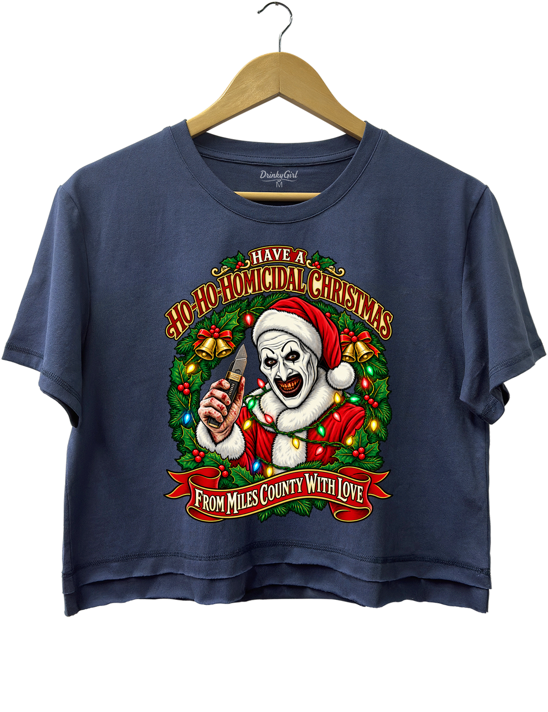 Vintage Art The Clown Christmas Terrifier4 Crop Top - Navy Blue