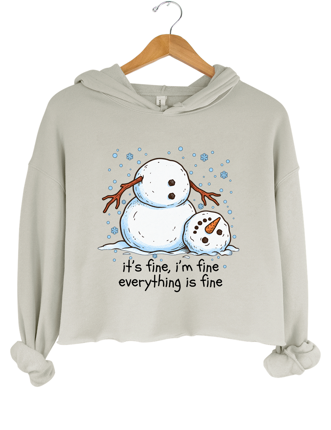 Meltdown Snowman Christmas Crop Hoodie - Gray