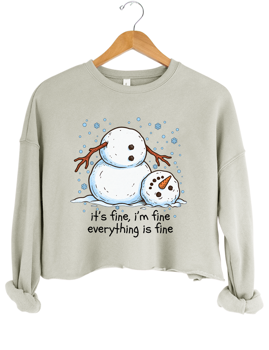 Meltdown Snowman Christmas Crop Sweatshirt - Gray