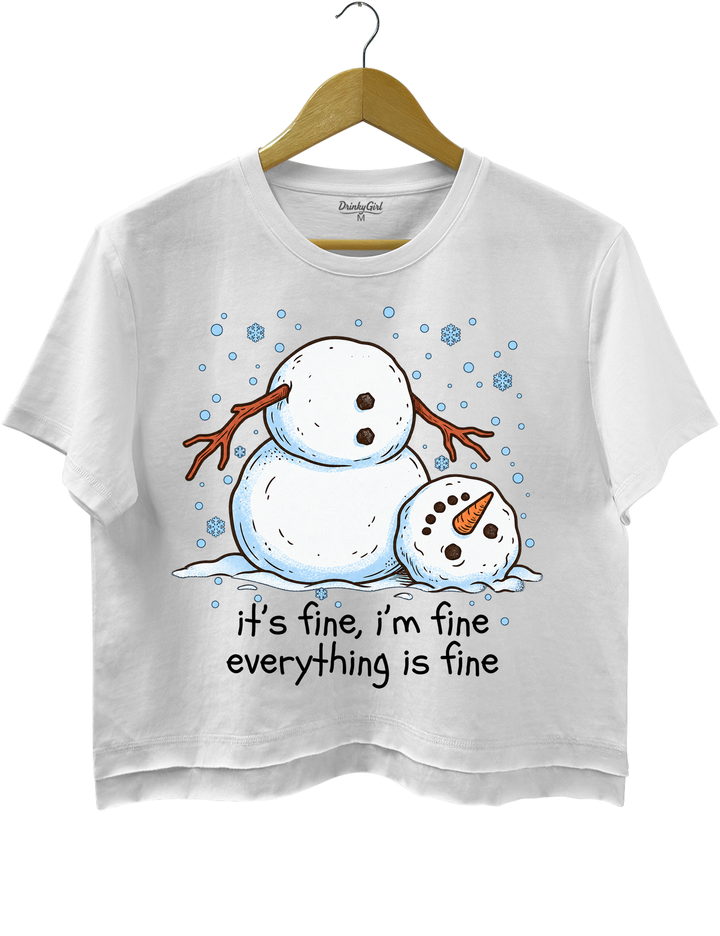 Meltdown Snowman Christmas Crop Top - White