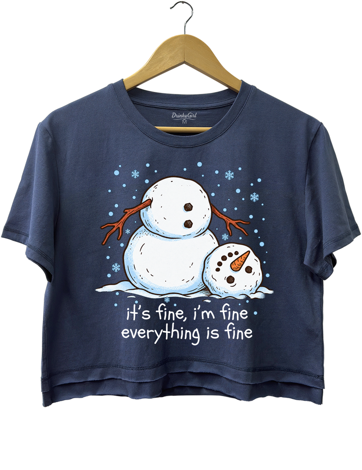 Meltdown Snowman Christmas Crop Top - Navy Blue