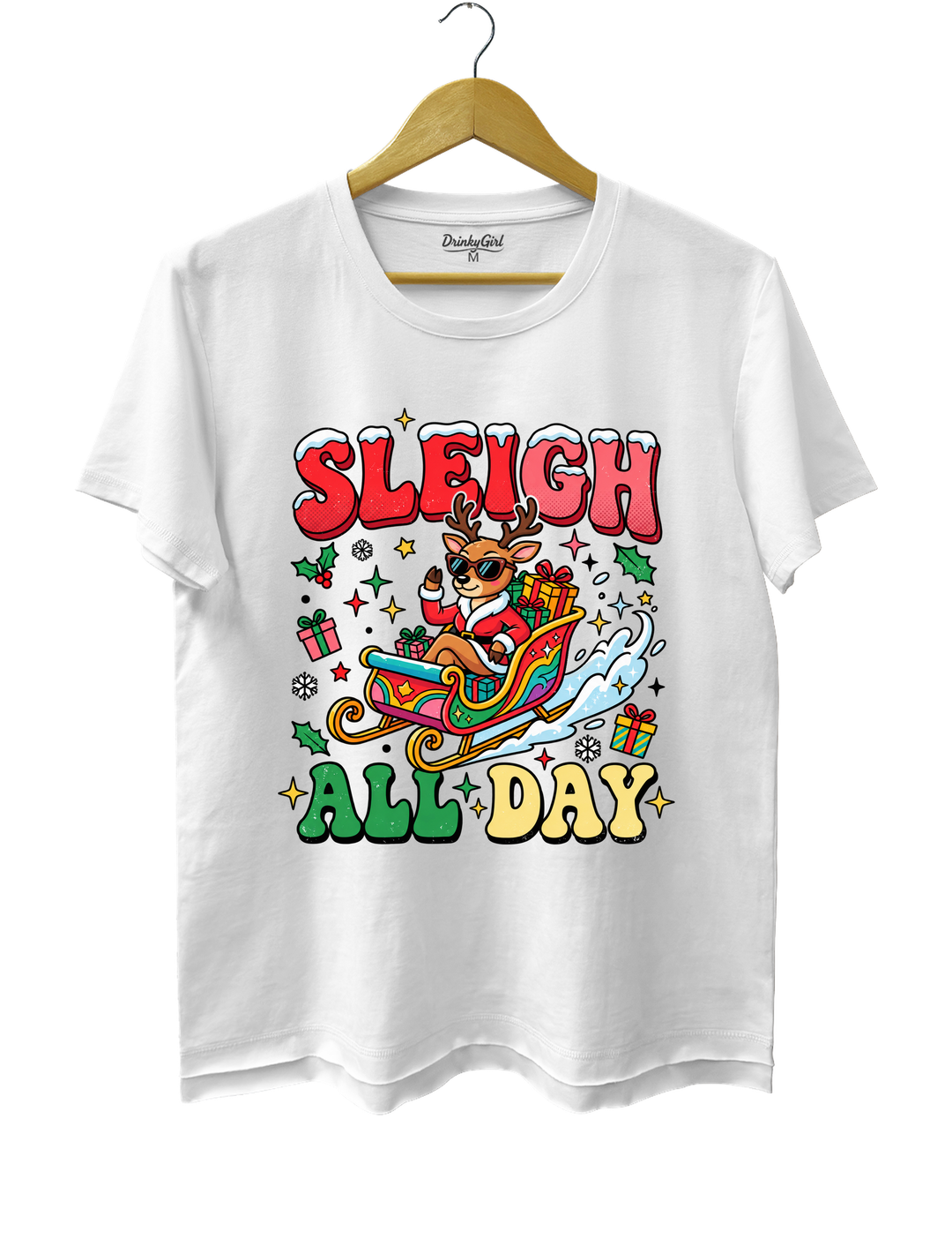 Sleigh All Day Retro Christmas Tee - White