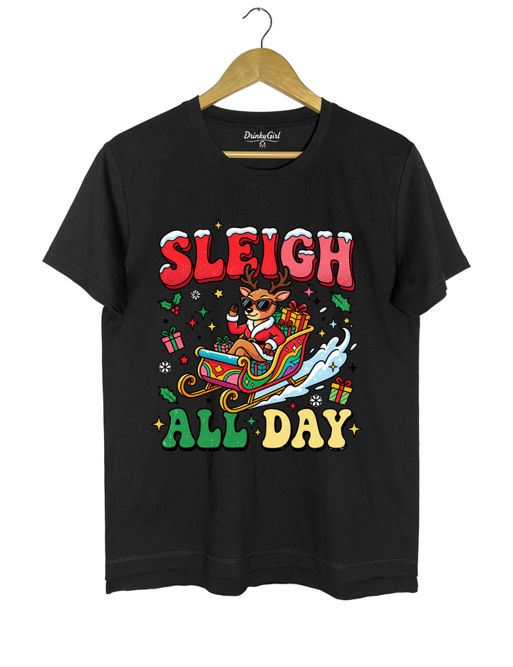 Sleigh All Day Retro Christmas Tee - Black