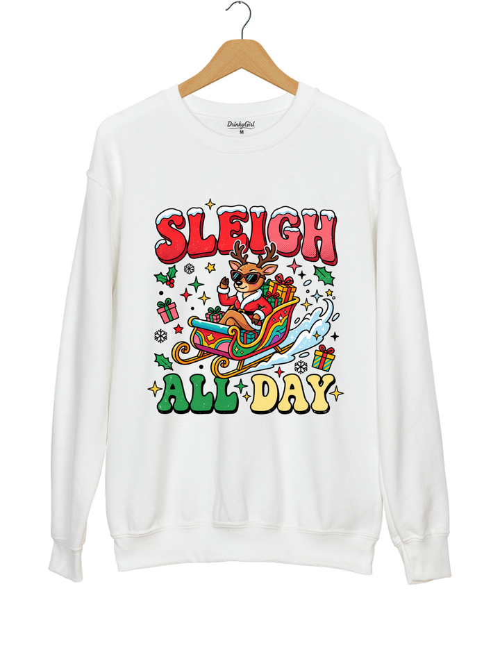 Sleigh All Day Retro Christmas Sweatshirt - White