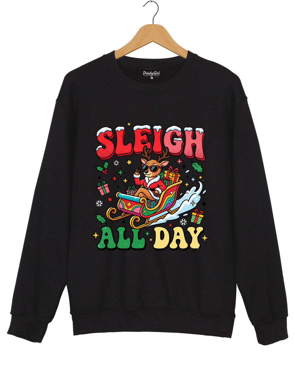 Sleigh All Day Retro Christmas Sweatshirt - Black