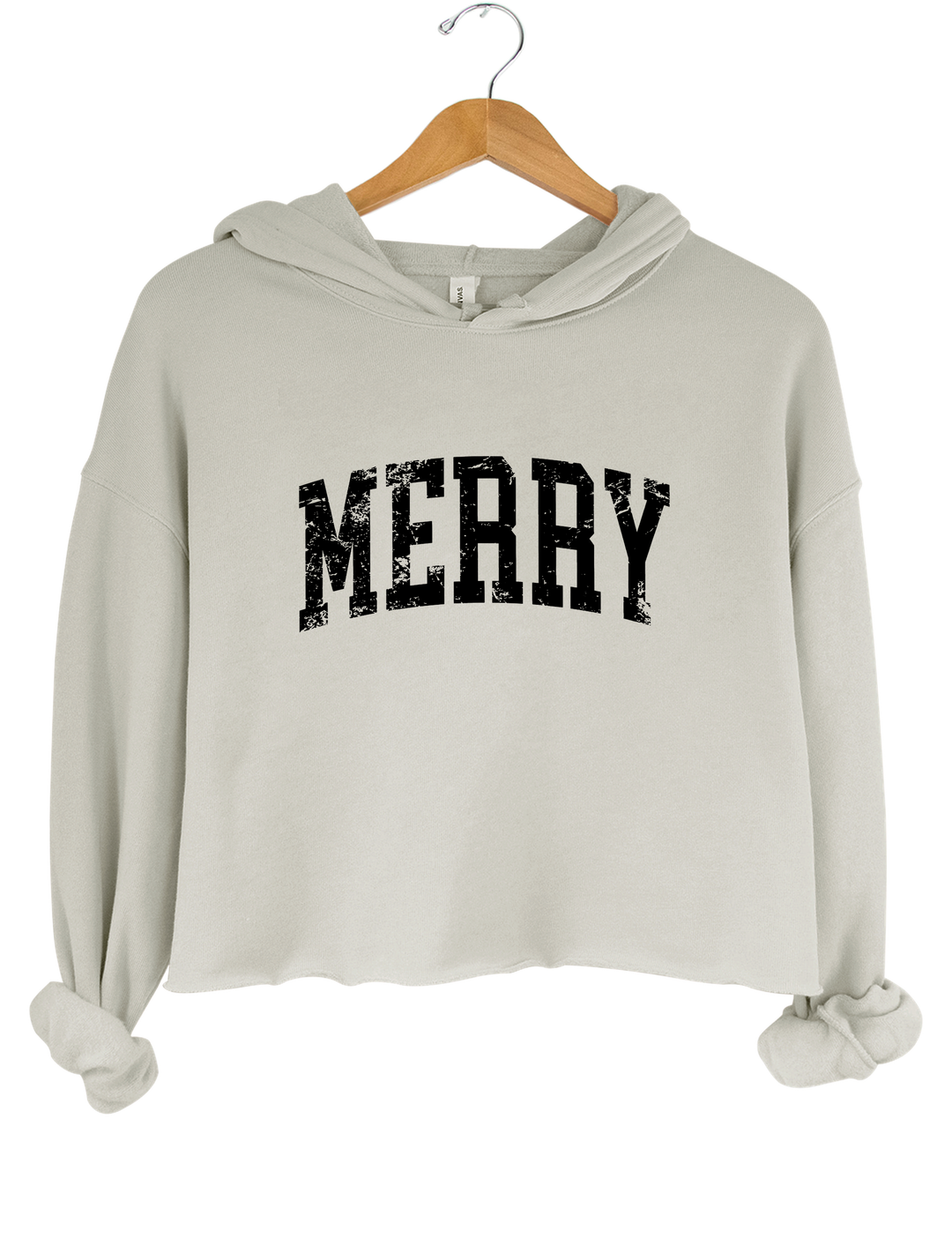 Retro Merry Crop Hoodie - Gray