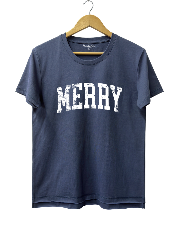 Retro Merry Tee - Navy Blue