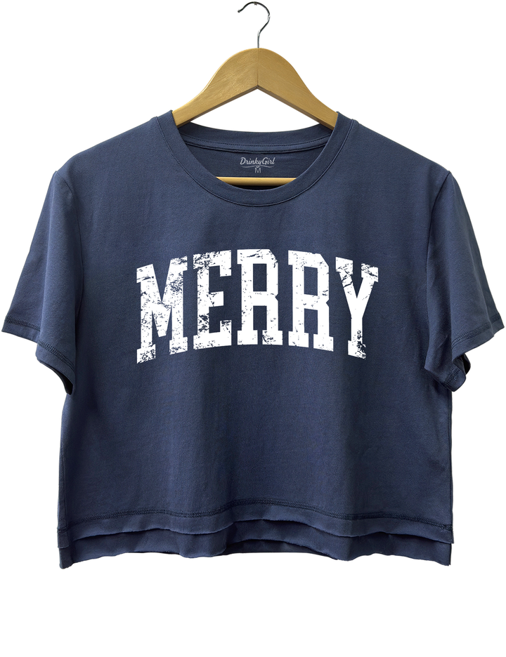 Retro Merry Crop Top - Navy Blue