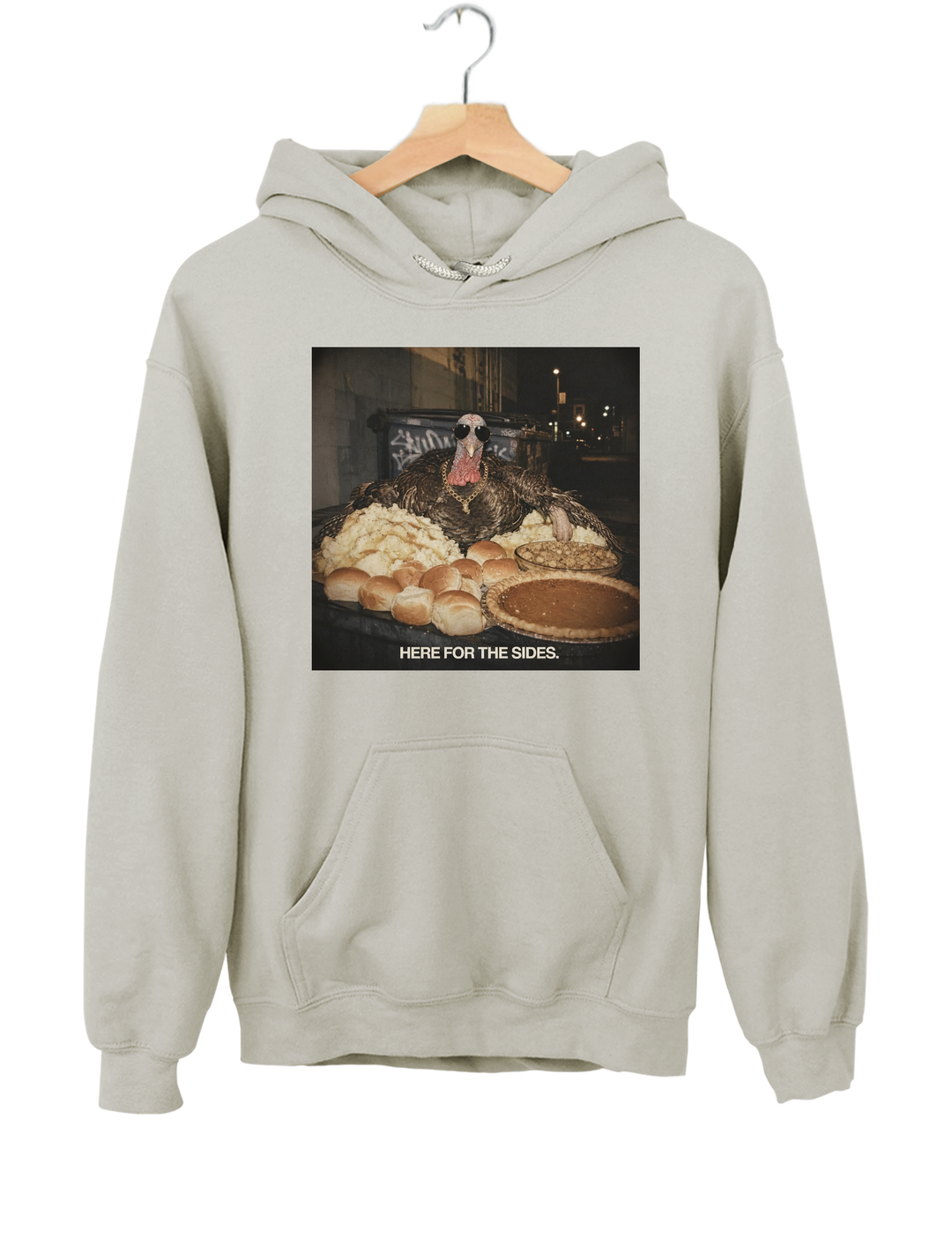 Here For The Sides Funny Thanksgiving Hoodie - Gray