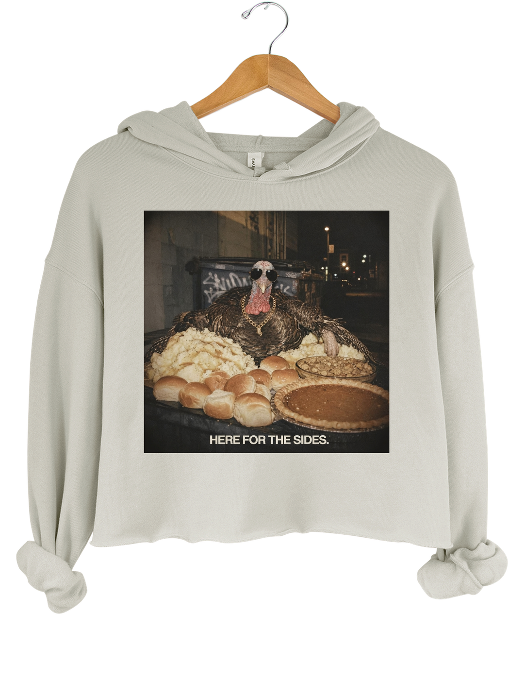Here For The Sides Funny Thanksgiving Crop Hoodie - Gray