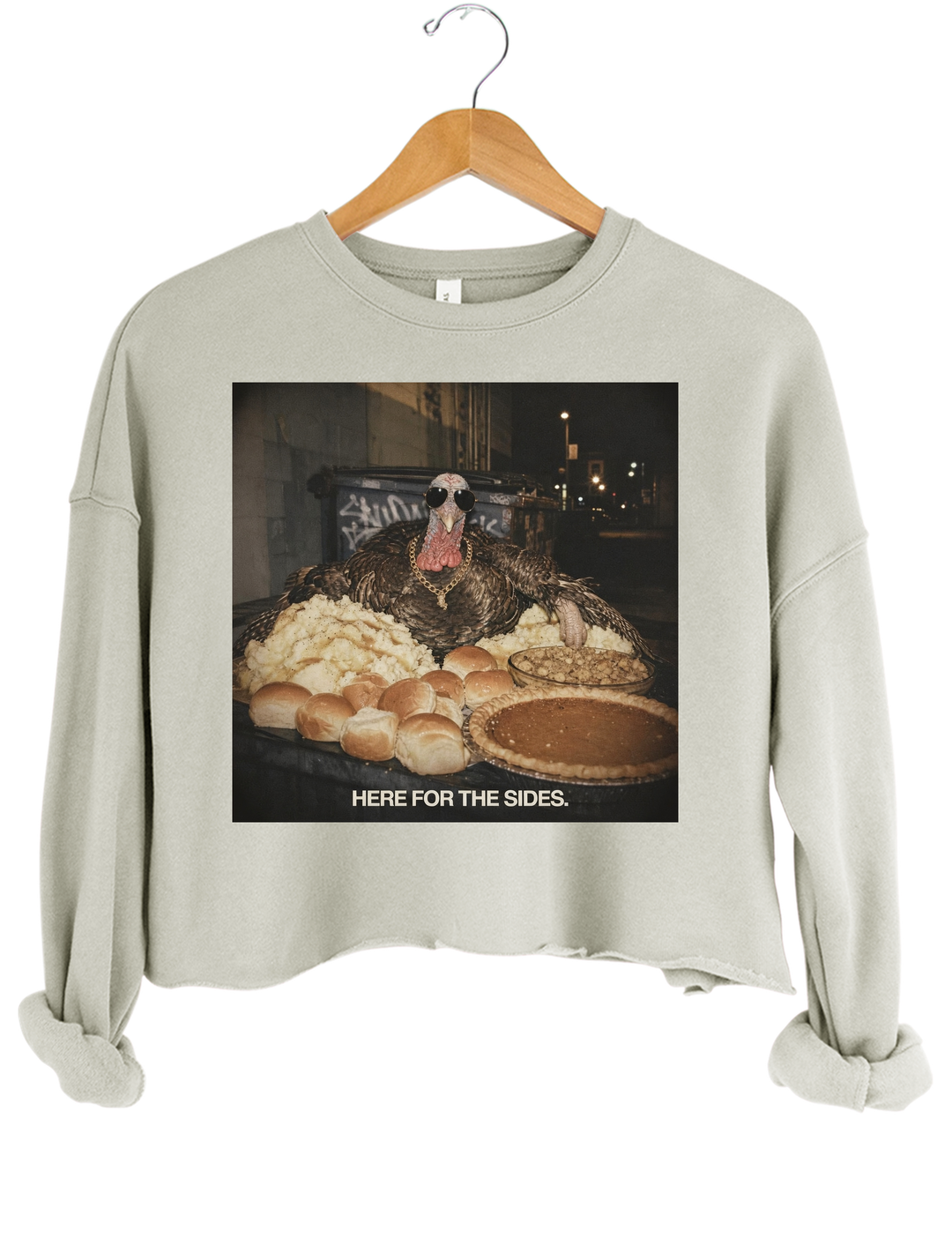 Here For The Sides Funny Thanksgiving Crop Sweatshirt - Gray