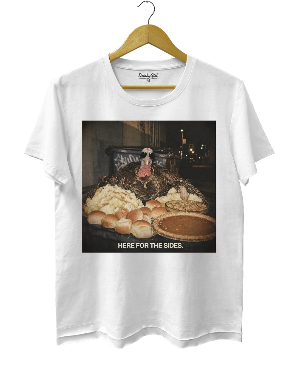 Here For The Sides Funny Thanksgiving Tee - White