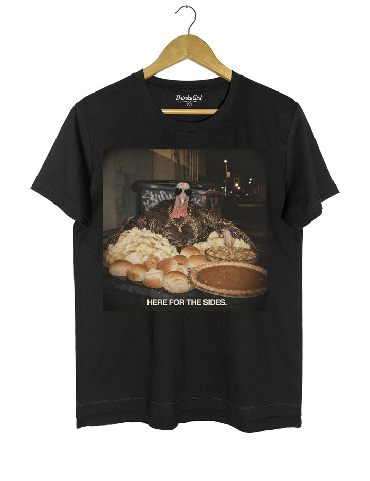Here For The Sides Funny Thanksgiving Tee - Black