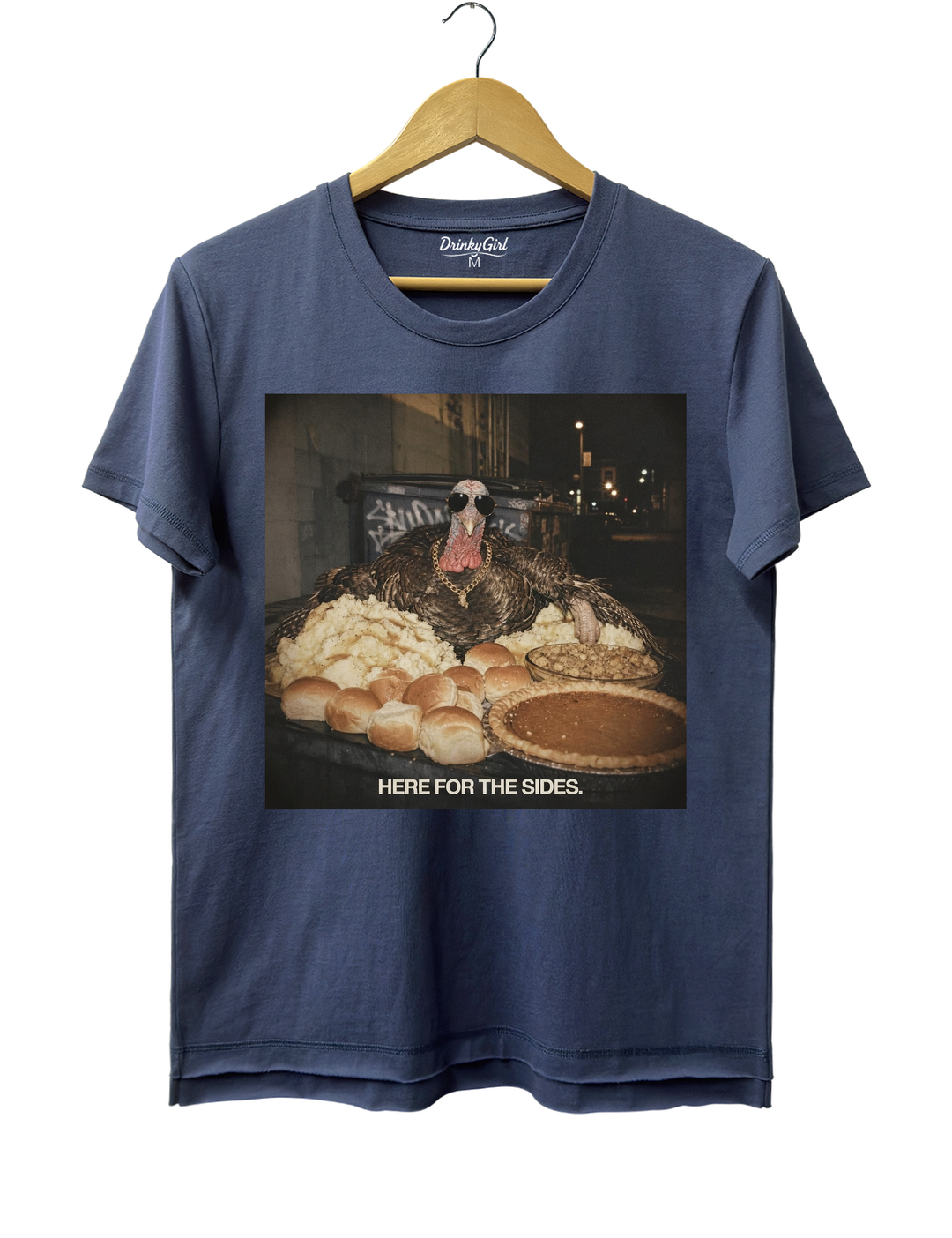 Here For The Sides Funny Thanksgiving Tee - Navy Blue