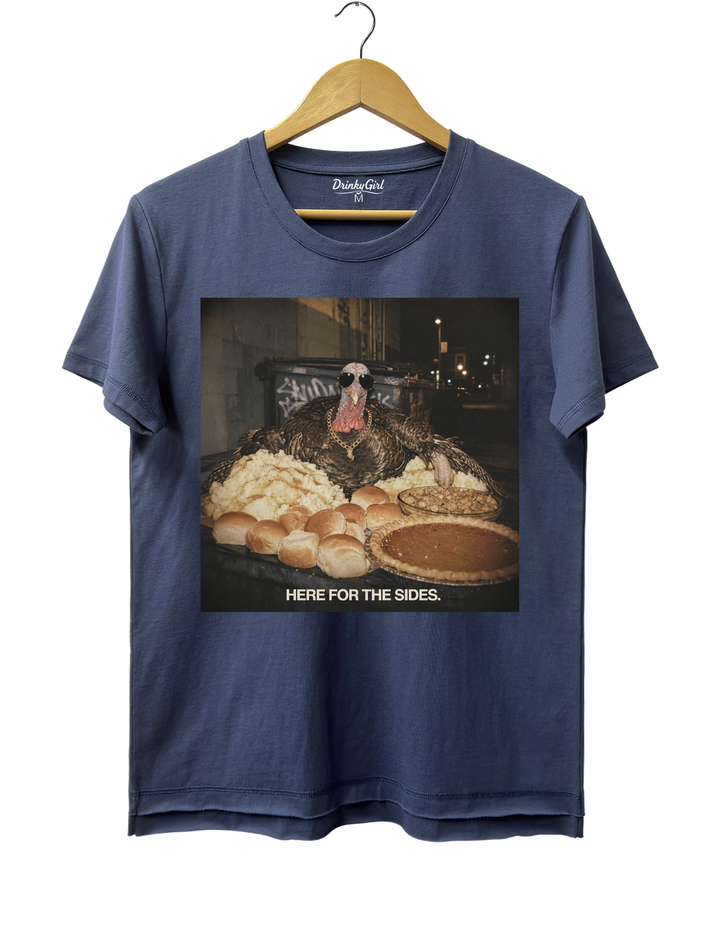 Here For The Sides Funny Thanksgiving Tee - Navy Blue