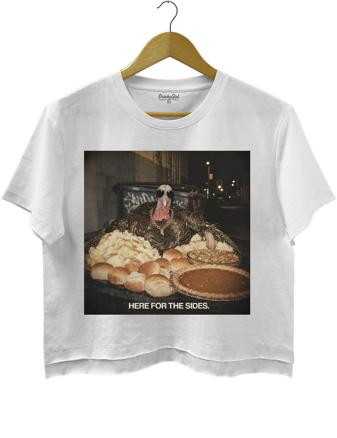 Here For The Sides Funny Thanksgiving Crop Top - White