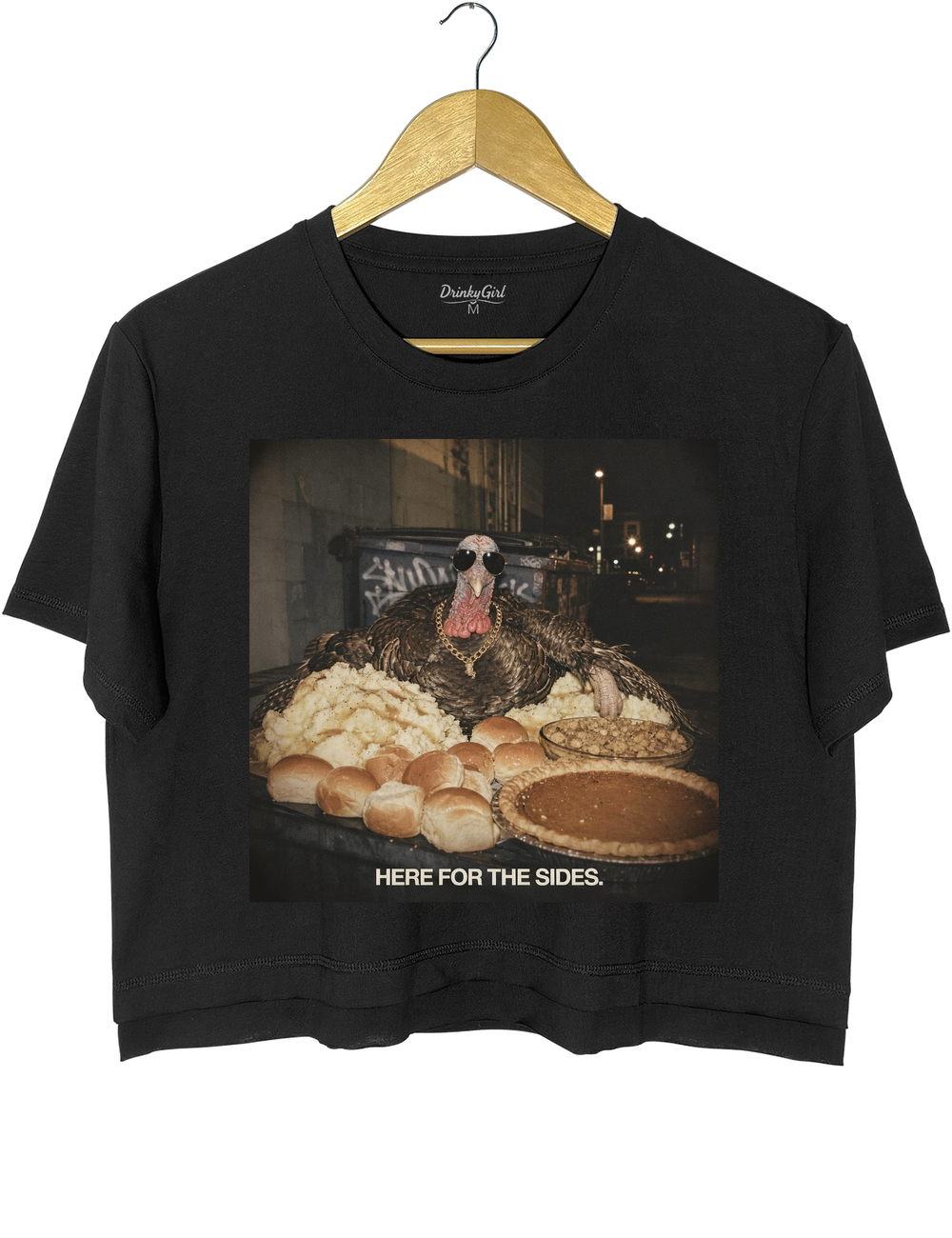 Here For The Sides Funny Thanksgiving Crop Top - Black