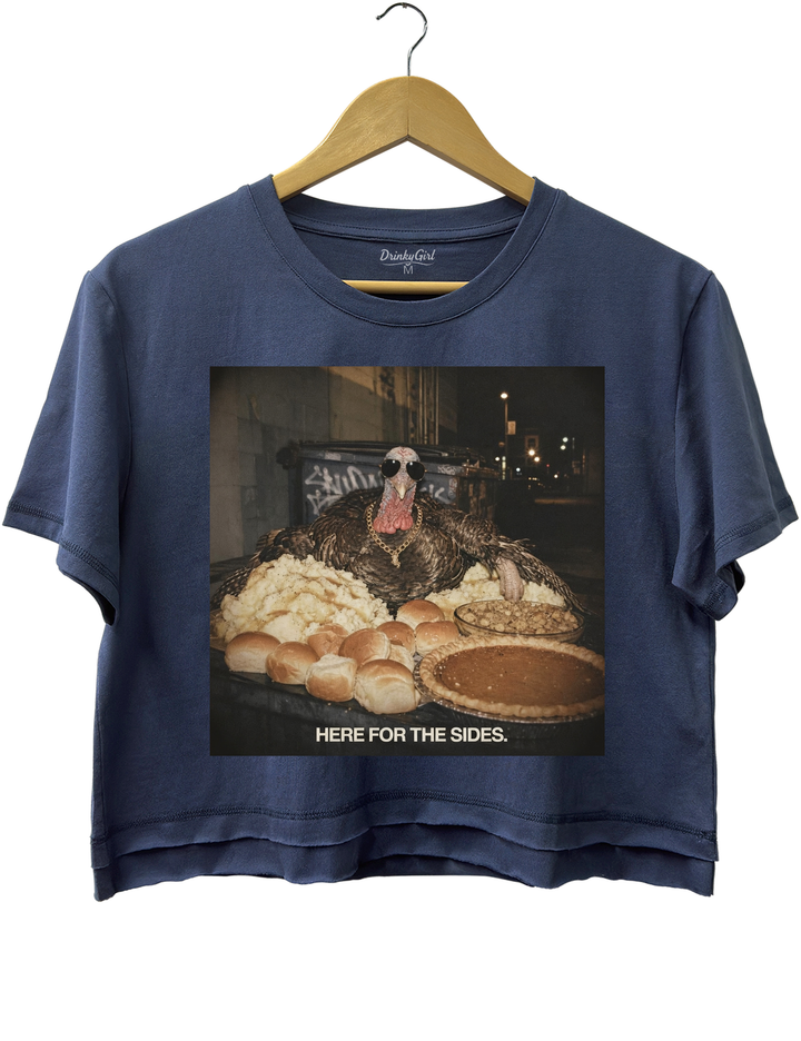 Here For The Sides Funny Thanksgiving Crop Top - Navy Blue