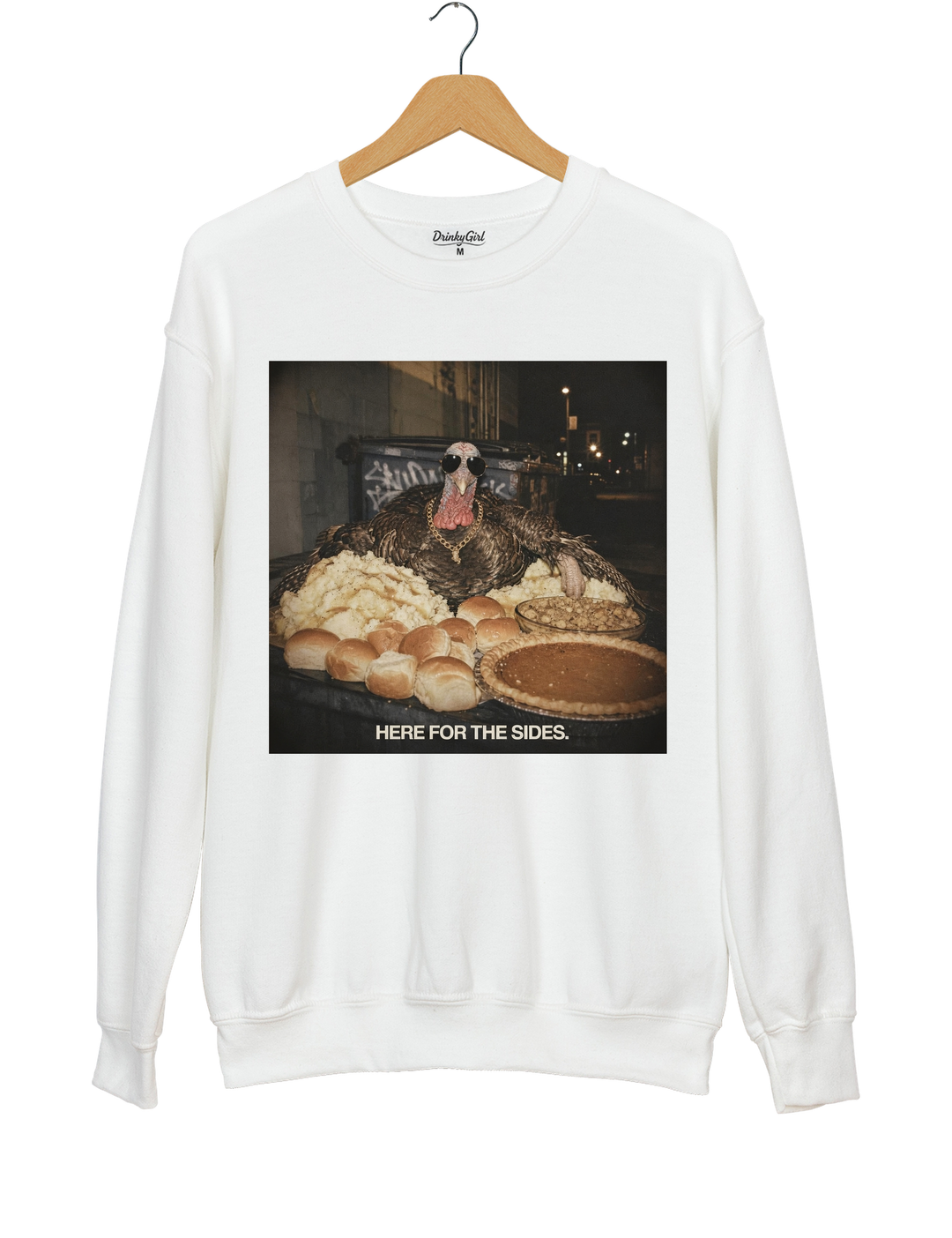 Here For The Sides Funny Thanksgiving Sweatshirt - White