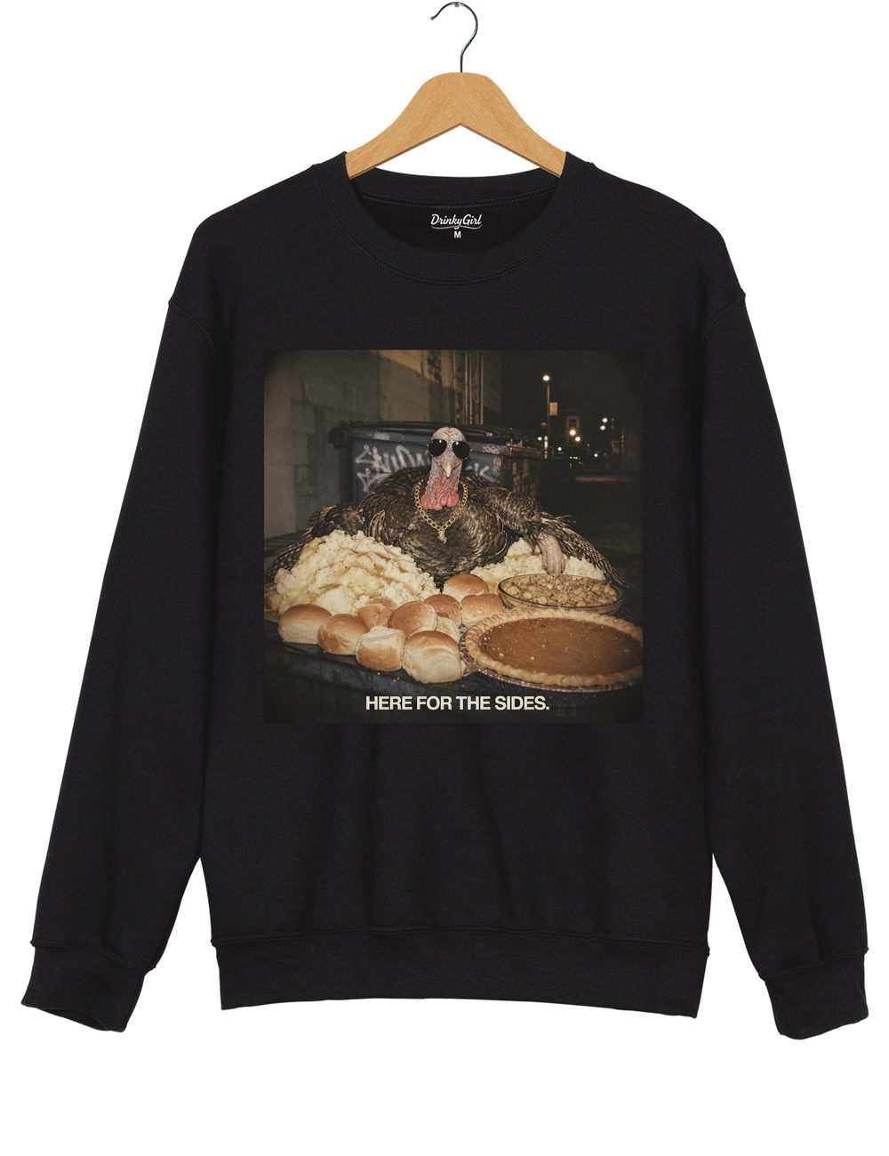 Here For The Sides Funny Thanksgiving Sweatshirt - Black