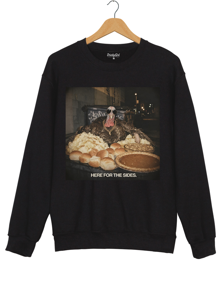 Here For The Sides Funny Thanksgiving Sweatshirt - Black