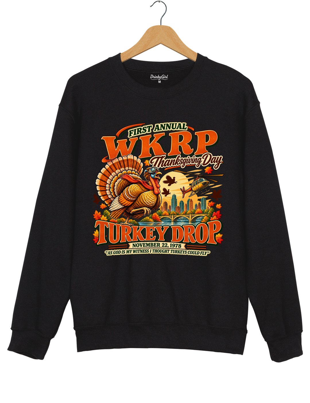 Funny Thanksgiving WKRP Turkey Drop Sweatshirt - Black