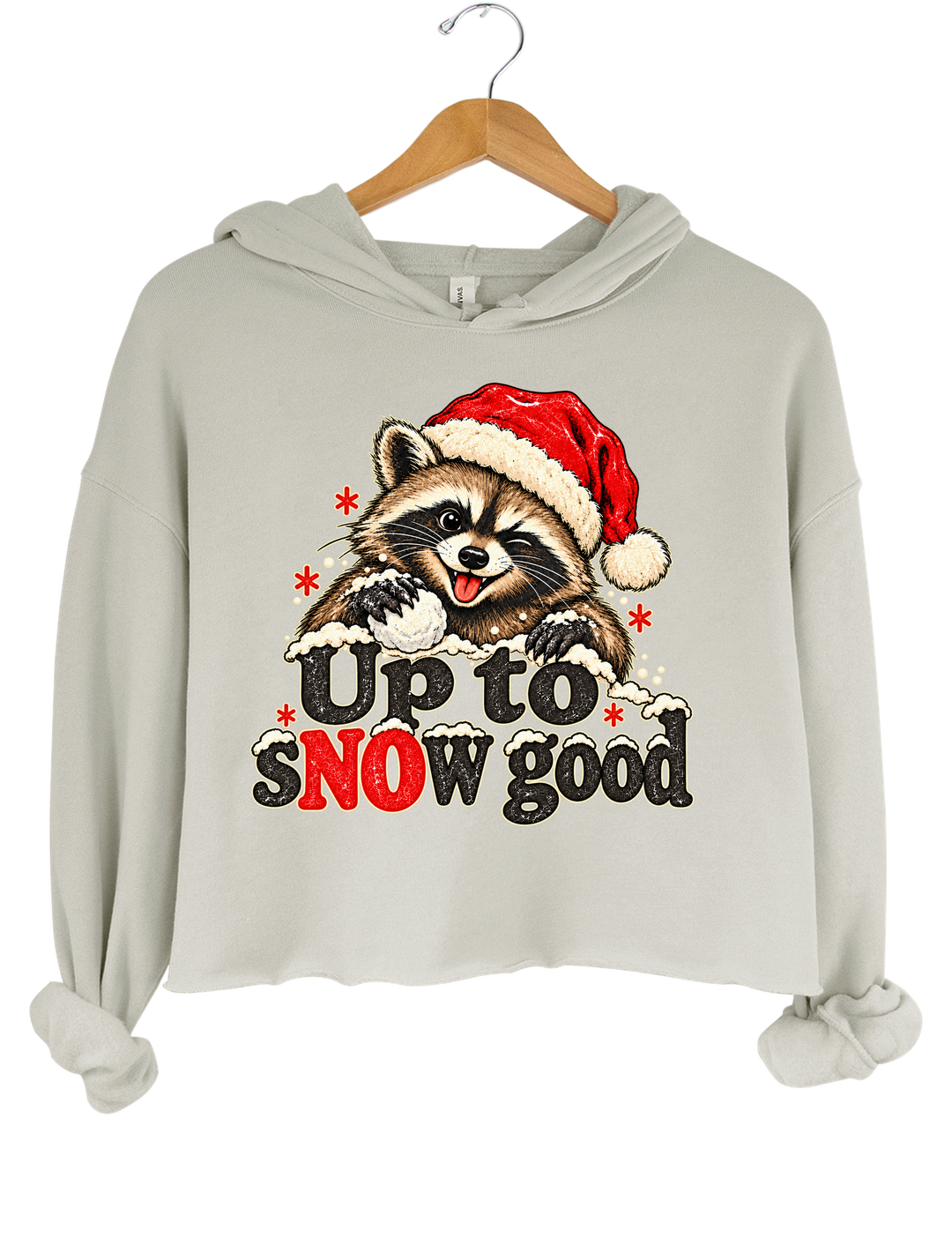 Funny Up To Snow Good Raccoon Christmas Crop Hoodie - Gray