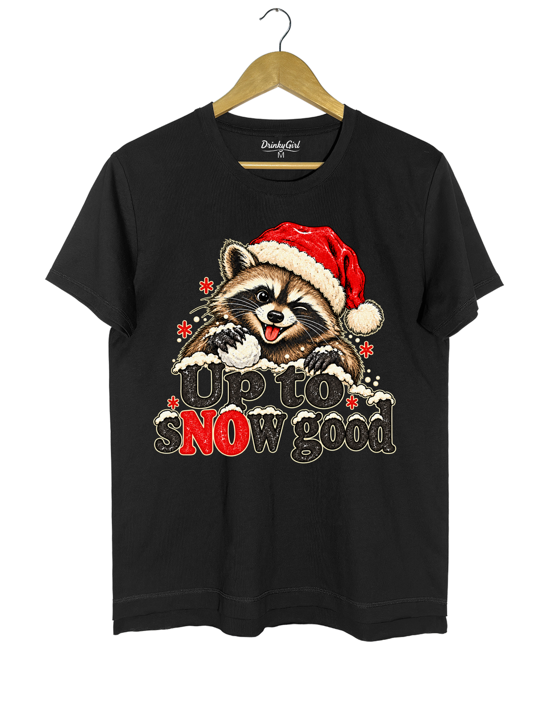 Funny Up To Snow Good Raccoon Christmas Tee - Black