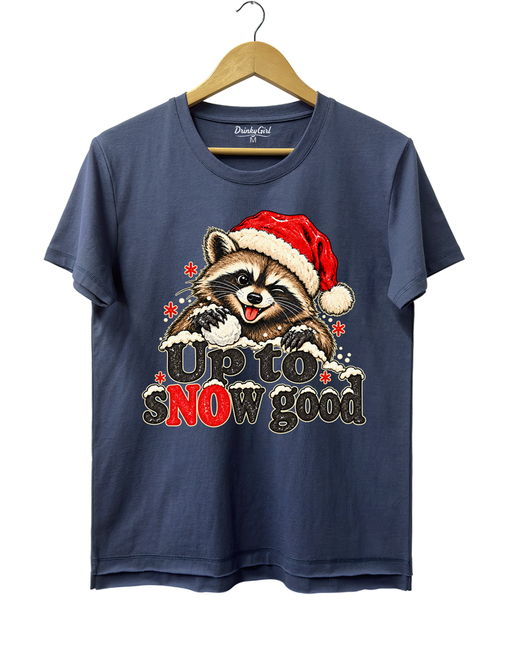 Funny Up To Snow Good Raccoon Christmas Tee - Navy Blue