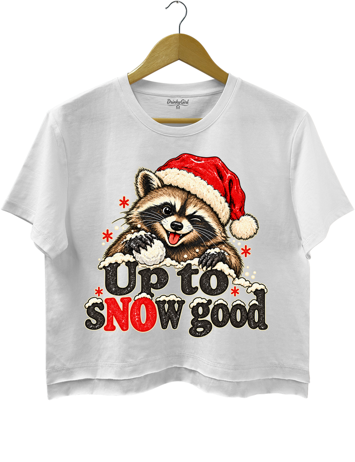 Funny Up To Snow Good Raccoon Christmas Crop Top - White