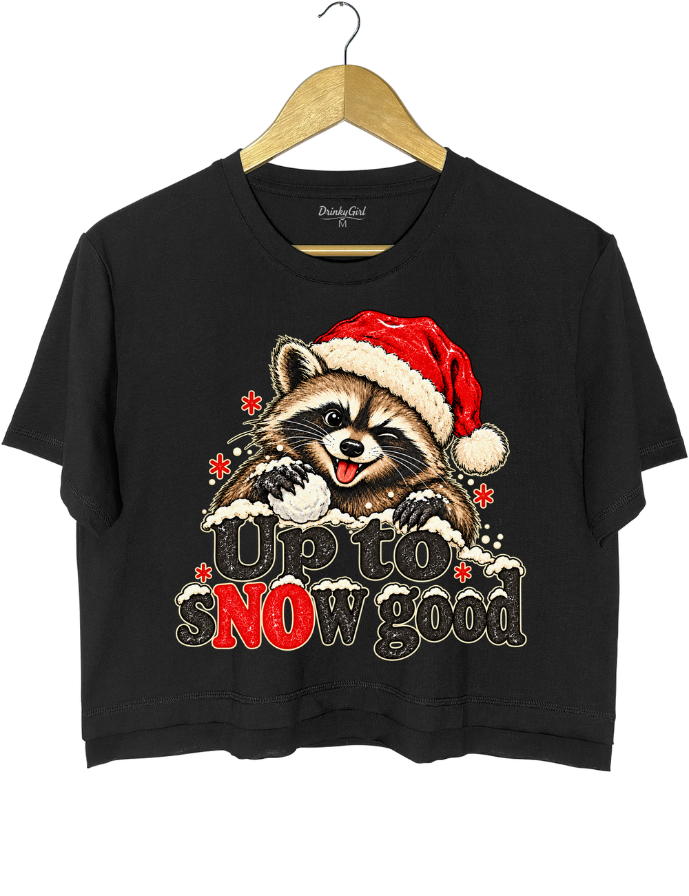 Funny Up To Snow Good Raccoon Christmas Crop Top - Black