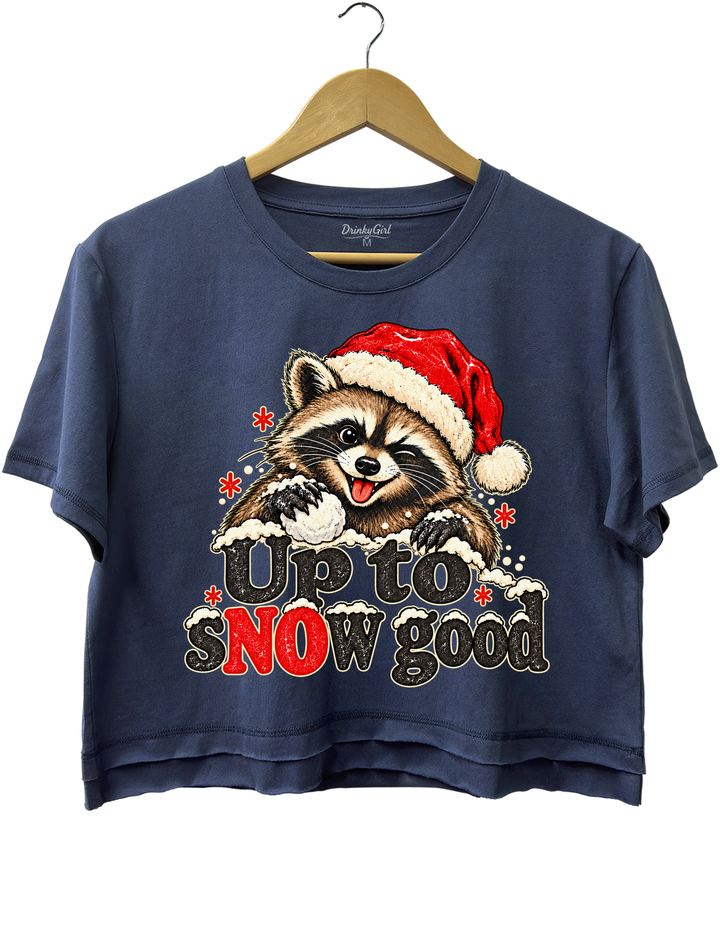 Funny Up To Snow Good Raccoon Christmas Crop Top - Navy Blue