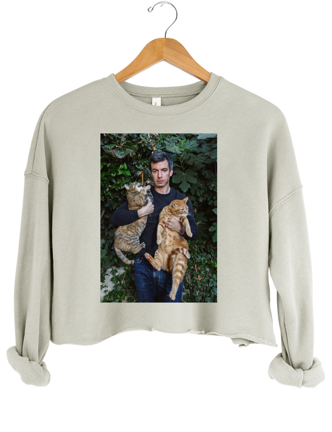 Nathan And His Kitties Crop Sweatshirt - Gray