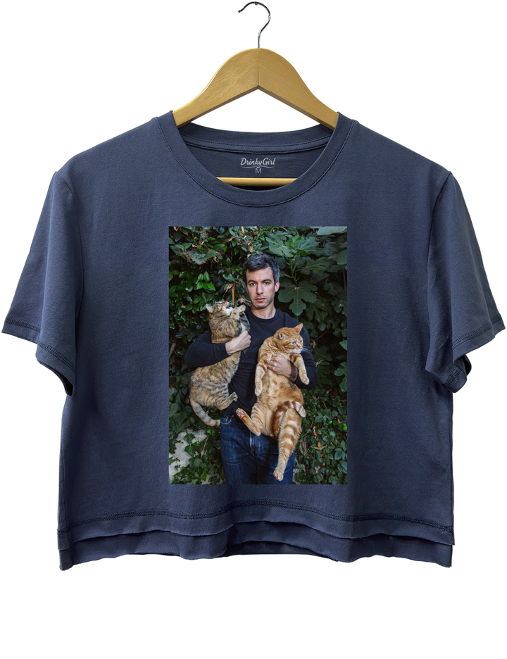 Nathan And His Kitties Crop Top - Navy Blue