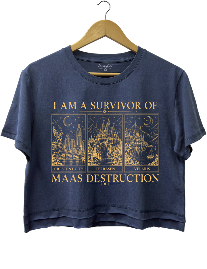 Survivor Of Maas Destruction Crop Top - Navy Blue
