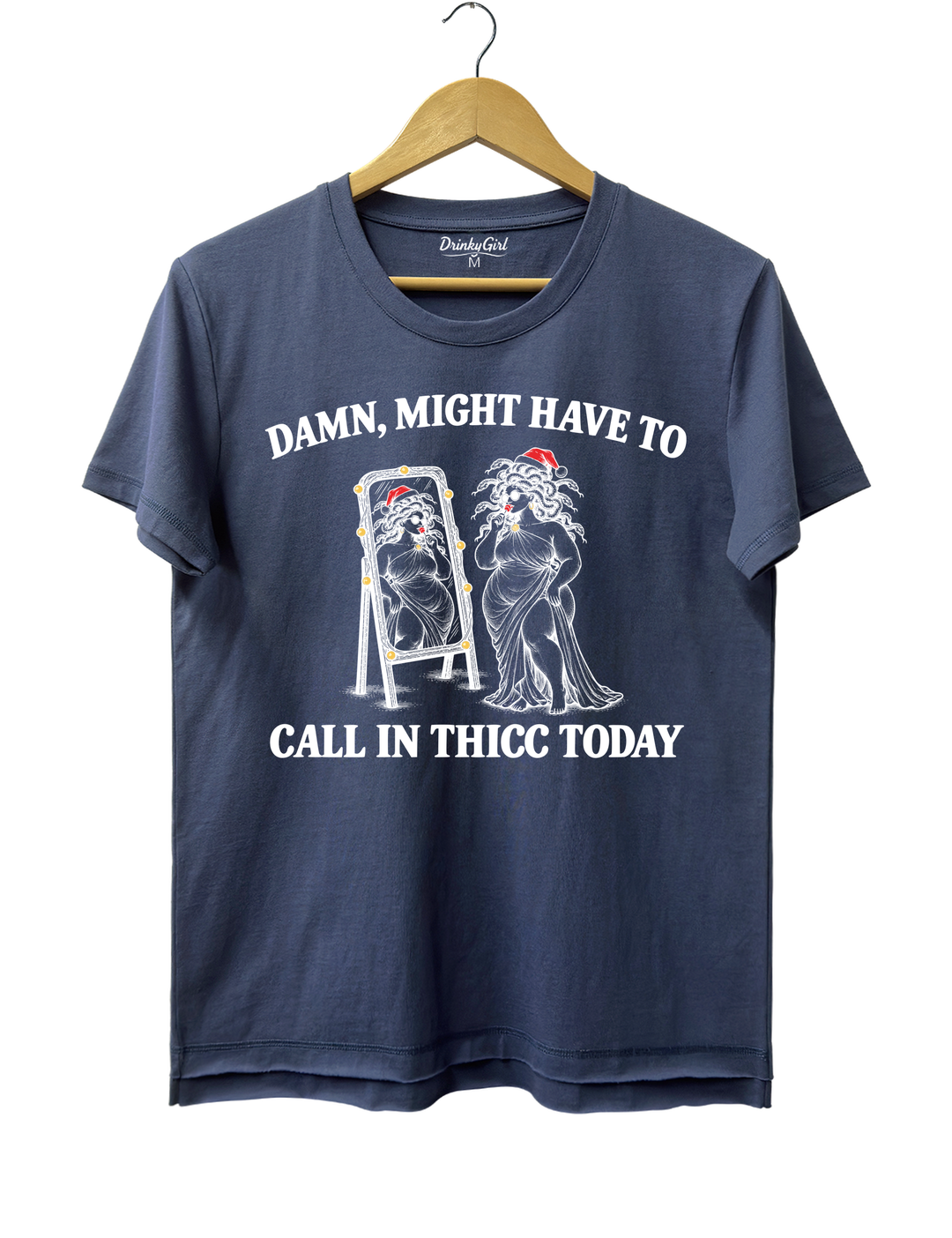 Might Have To Call In Thicc Today Christmas Medusa Tee - Navy Blue
