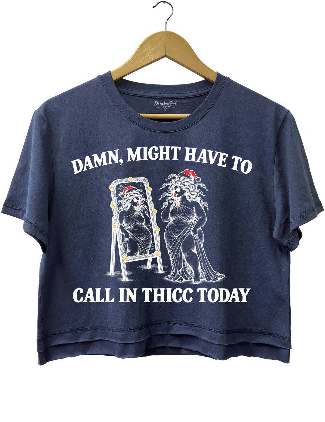 Might Have To Call In Thicc Today Christmas Medusa Crop Top - Navy Blue