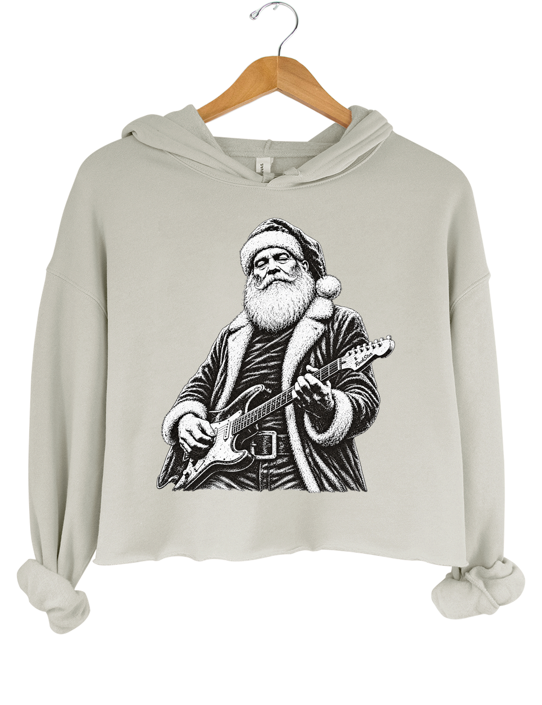 Rockin Santa Christmas Crop Hoodie - Gray