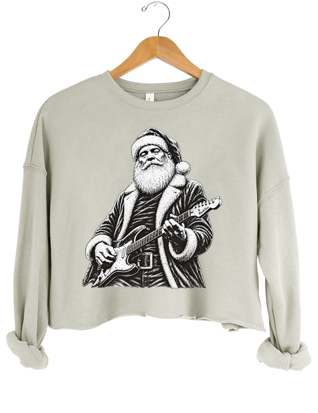 Rockin Santa Christmas Crop Sweatshirt - Gray
