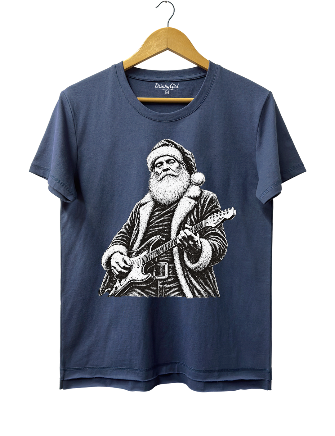 Rockin Santa Christmas Tee - Navy Blue