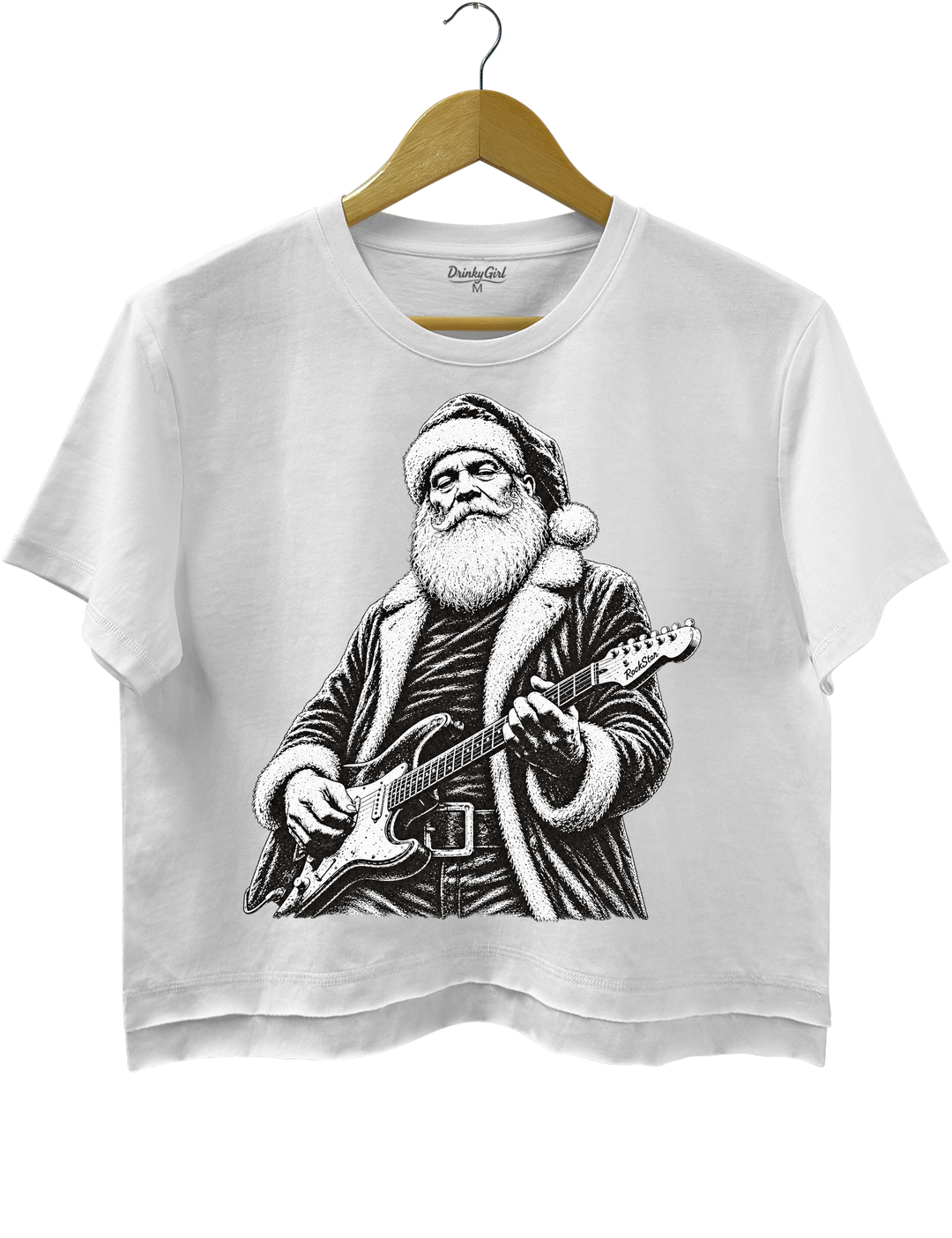 Rockin Santa Christmas Crop Top - White