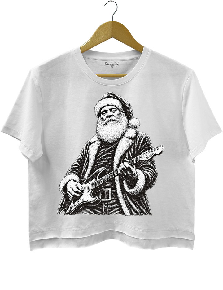 Rockin Santa Christmas Crop Top - White