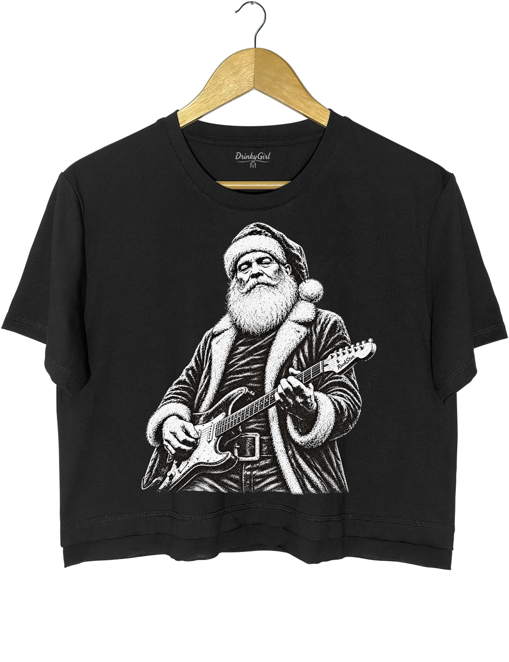 Rockin Santa Christmas Crop Top - Black