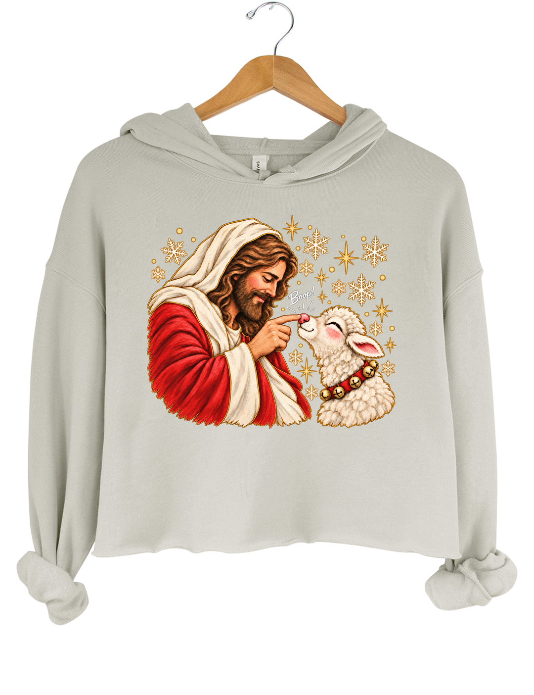 Jesus Boop Lamb Crop Hoodie - Gray