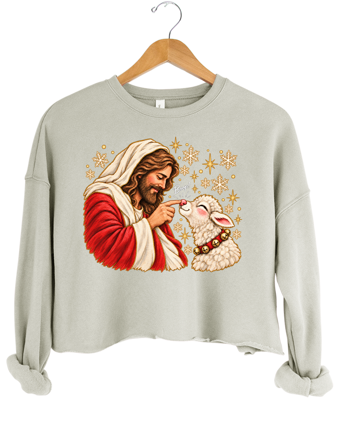 Jesus Boop Lamb Crop Sweatshirt - Gray