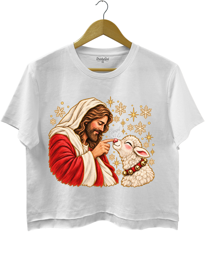 Jesus Boop Lamb Crop Top - White