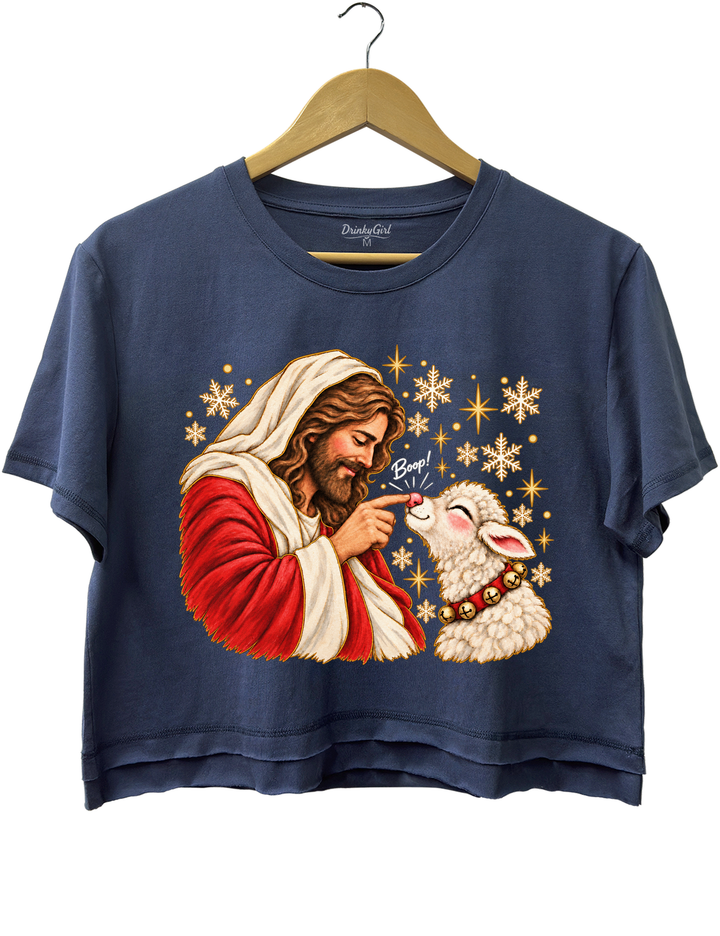 Jesus Boop Lamb Crop Top - Navy Blue