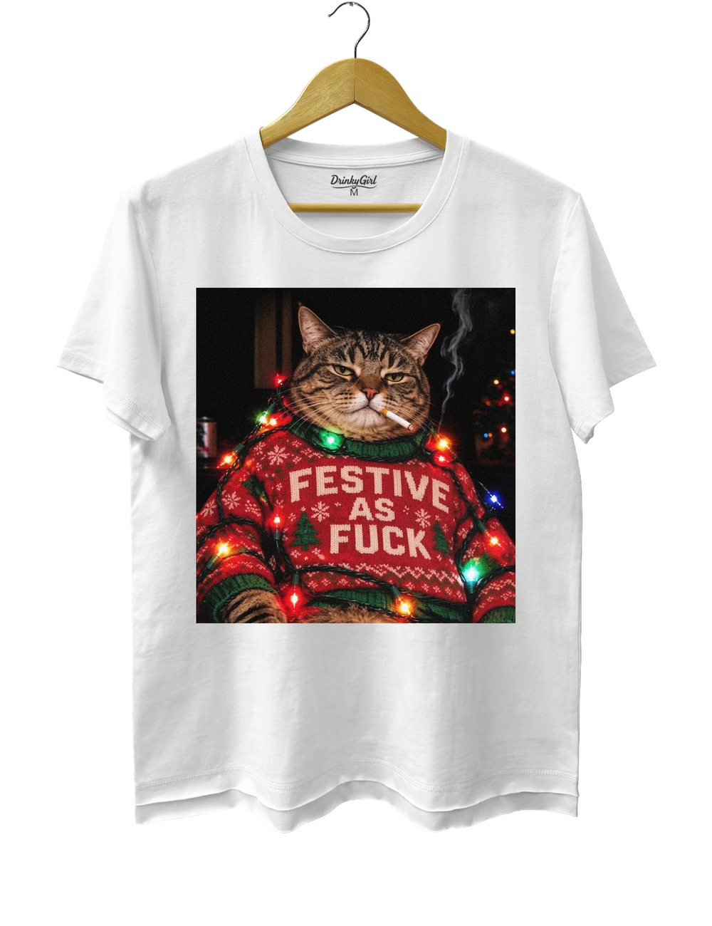 Funny Christmas Cat Tee - White