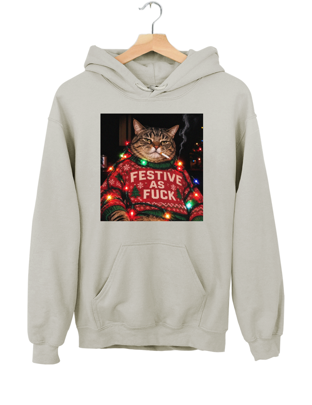 Funny Christmas Cat Hoodie - Gray